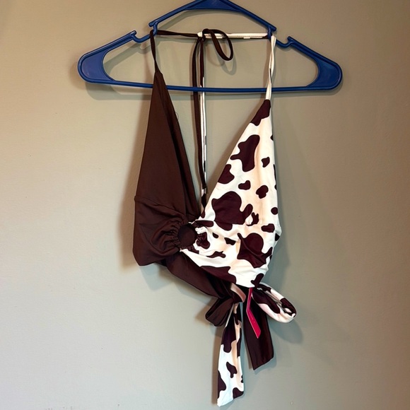 SHEIN Tops - SHEIN Brown and White Cow Print Crop Top